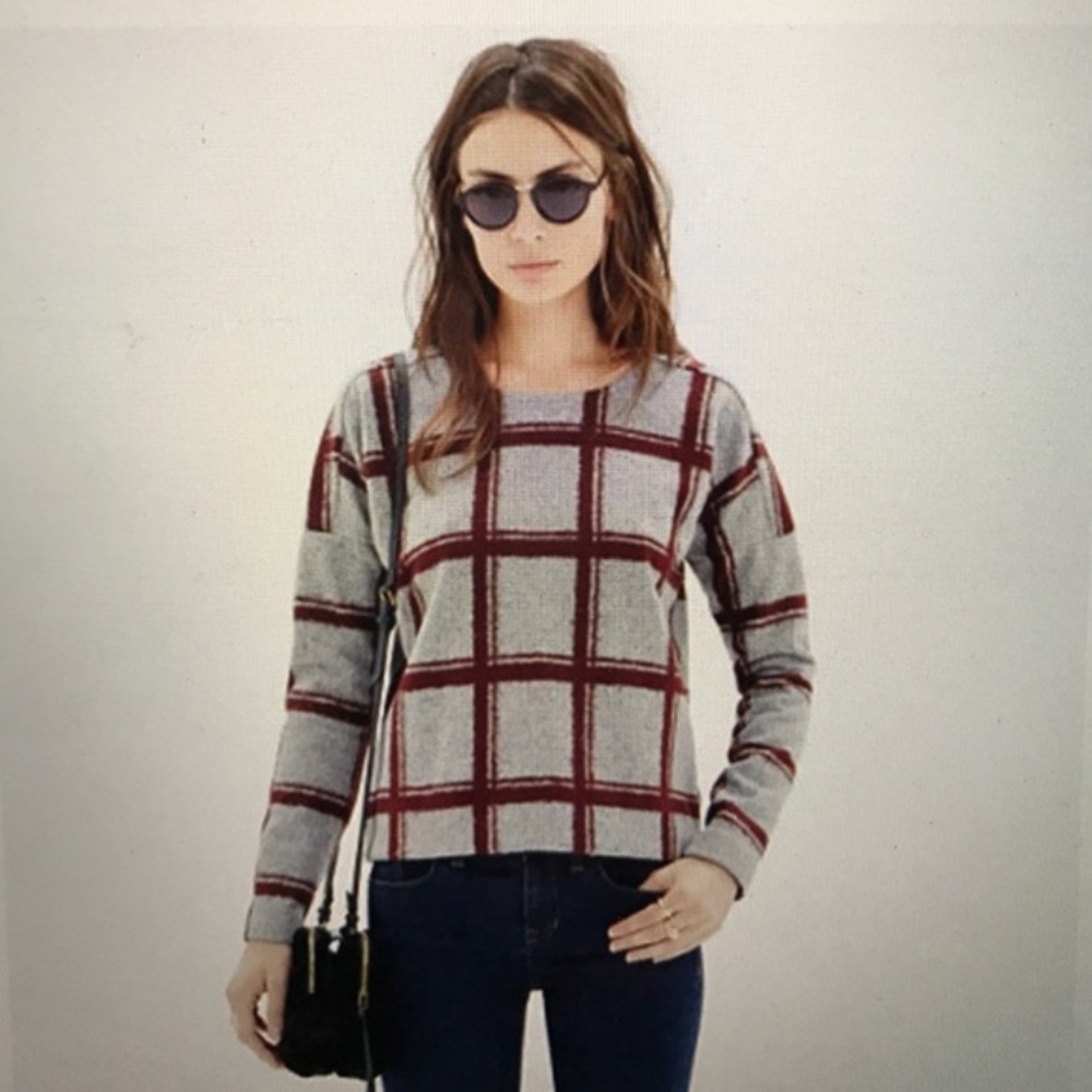 Madewell Touchstone Fuzzy Plaid Sweater Sweatshirt